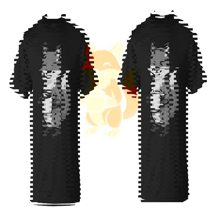 朝のコーヒーを楽しむ居心地の良いキツネ。 Tシャツ