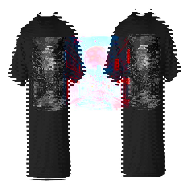 東京の街並み 日本の夜景 ライト付き ヴェイパーウェーブ Tシャツ