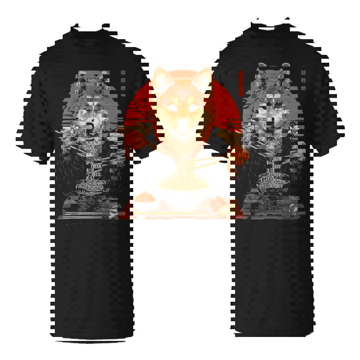 柴犬 ラーメン 麺 日本犬好き アニメ デザイン Tシャツ