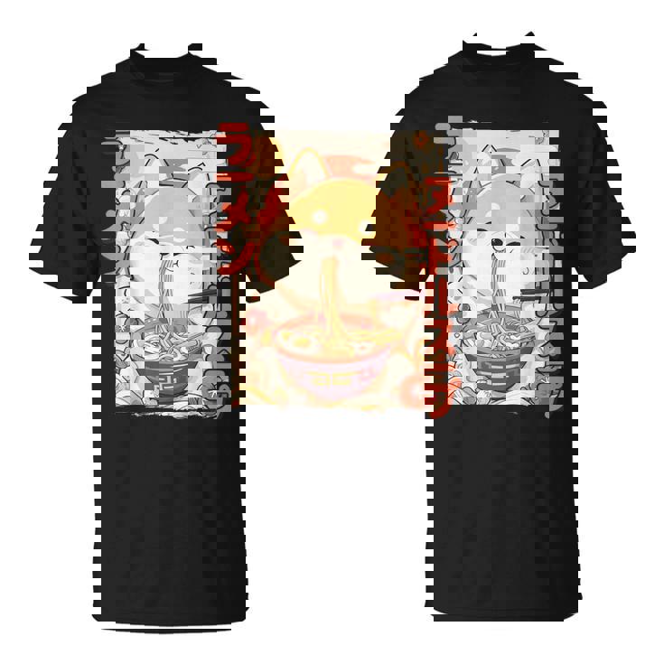 柴犬好きラーメン カワイイ猫柴犬犬ラーメン Tシャツ