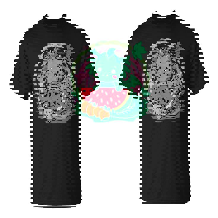 桃とスイカの漫画かわいいドラゴン Tシャツ