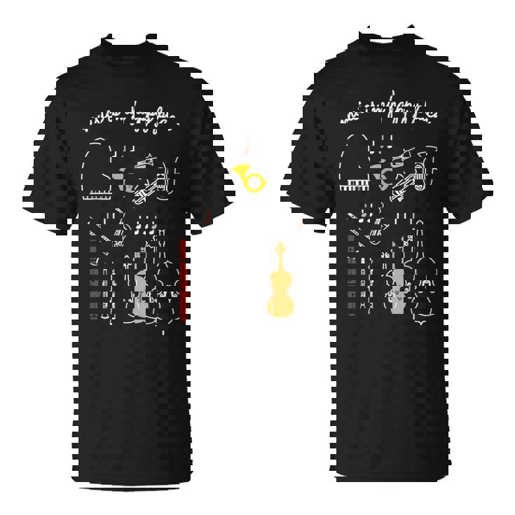 楽器 音楽 ピアノ 管楽器 木管楽器 弦楽器 音符 Music Is My Happy Place Tシャツ