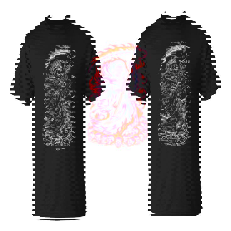 死神 死闘と頭蓋骨 明るいゴス Tシャツ