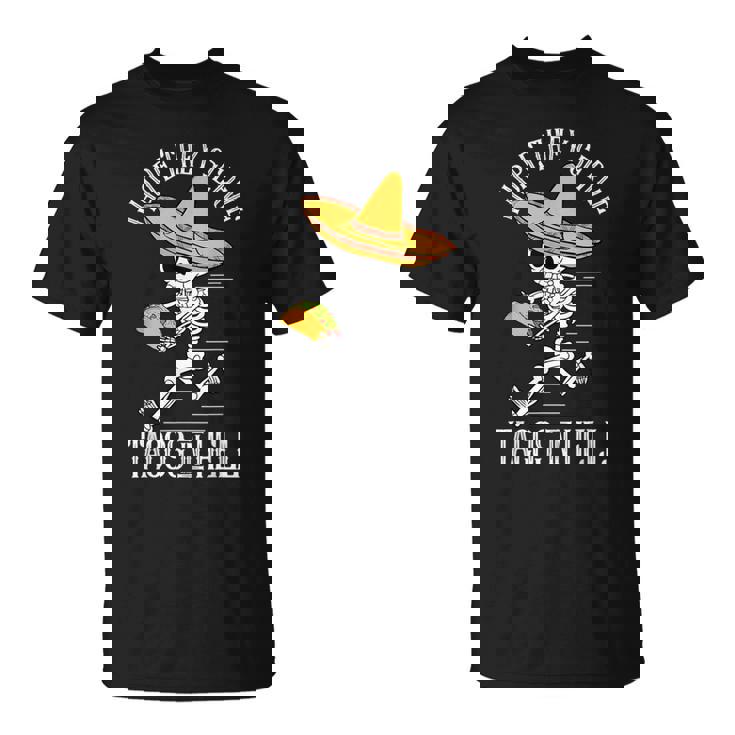 死者の日 メキシコ シュガースカル ファニー タコス スケルトン ハロー Tシャツ