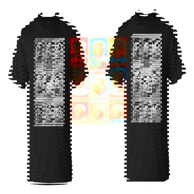毛沢東ポップアートグリッド-9カラフルな肖像画と書道 Tシャツ