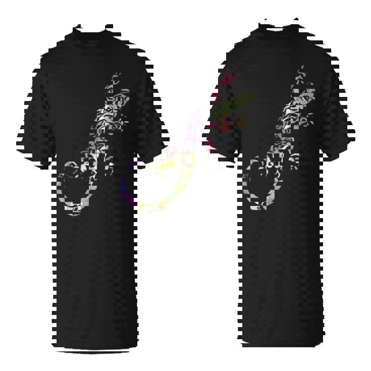 水彩絵の具トカゲ動物爬虫類恋人ヤモリ Tシャツ