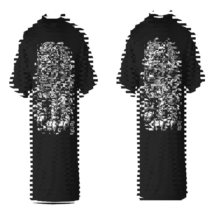 沖縄ジャパン シーサーガーディアンライオンズ 沖縄漢字はんこ スタンプ Tシャツ