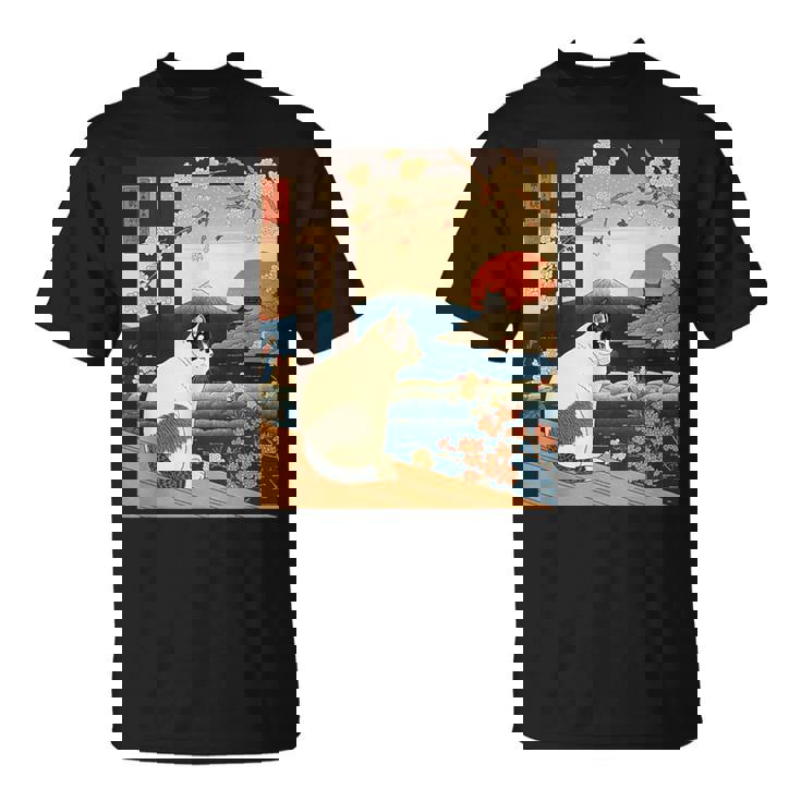 浮世絵 アート 神奈川 ヴィンテージ 日本のタトゥーアート 猫 グラフィック Tシャツ