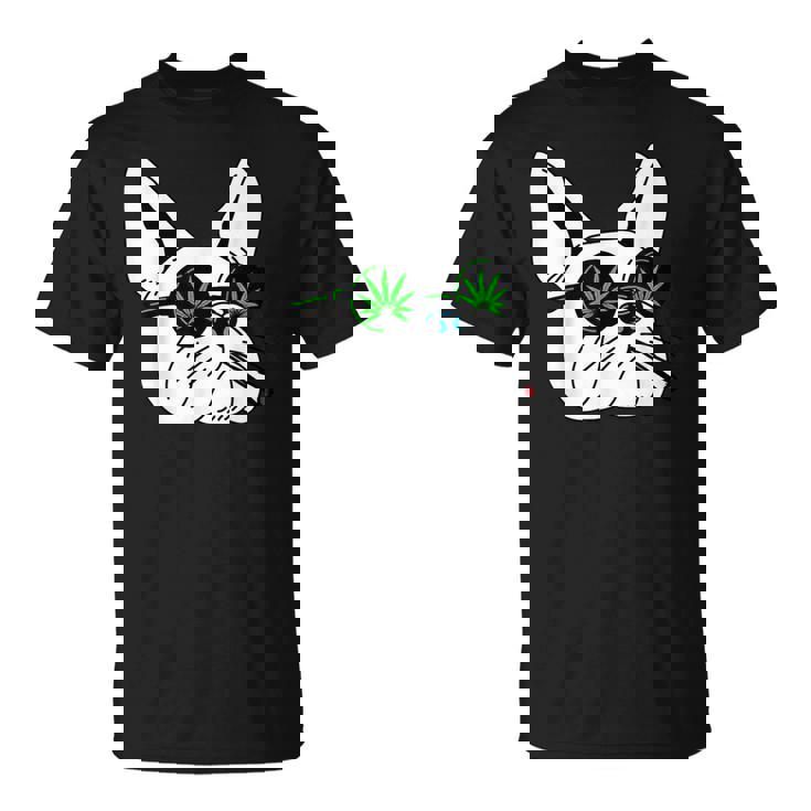 犬のサングラス喫煙420クールな雑草大麻マリファナ Tシャツ
