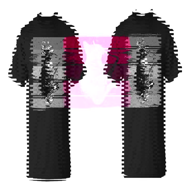 猫 演奏 サックス おもしろい 猫 ジャズ サックス レトロ サックス Tシャツ