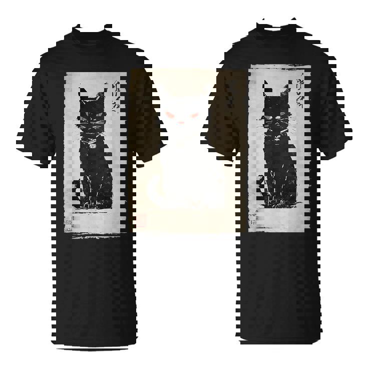 猫 鬼 ハロウィン 日本 ミニマリスト 墨絵 浮世絵風 Tシャツ