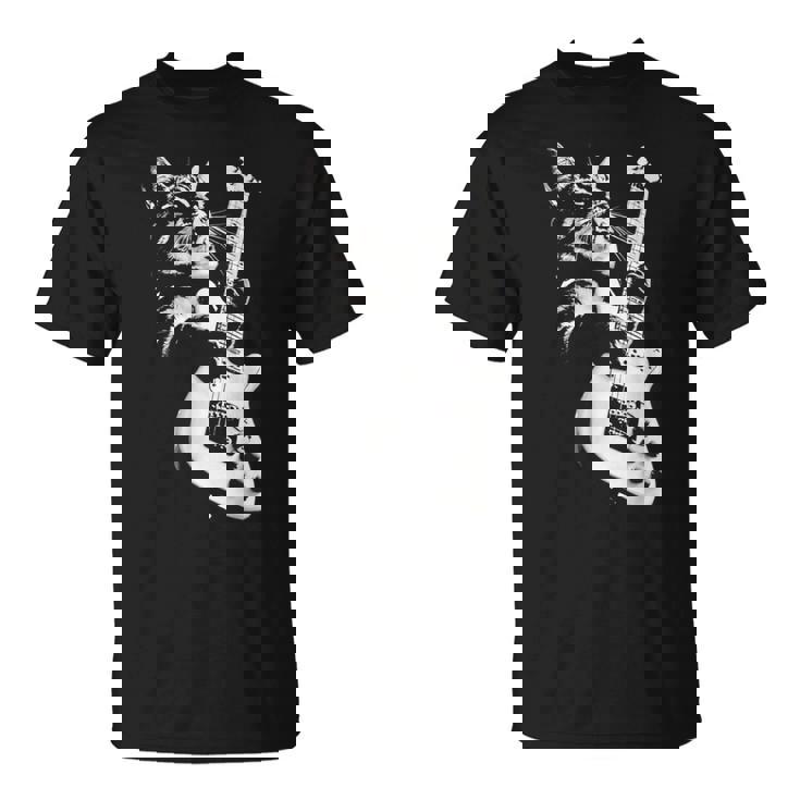 猫がギターベースを弾く Tシャツ