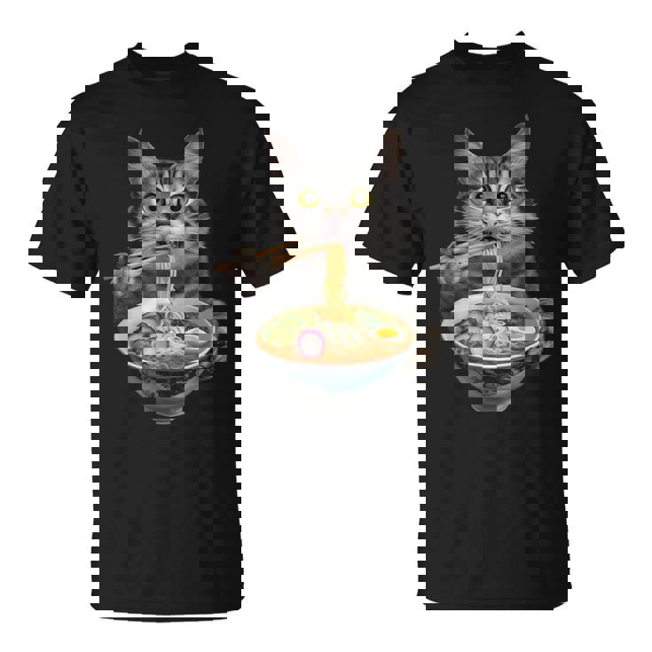 猫がラーメンを食べる リアル Tシャツ