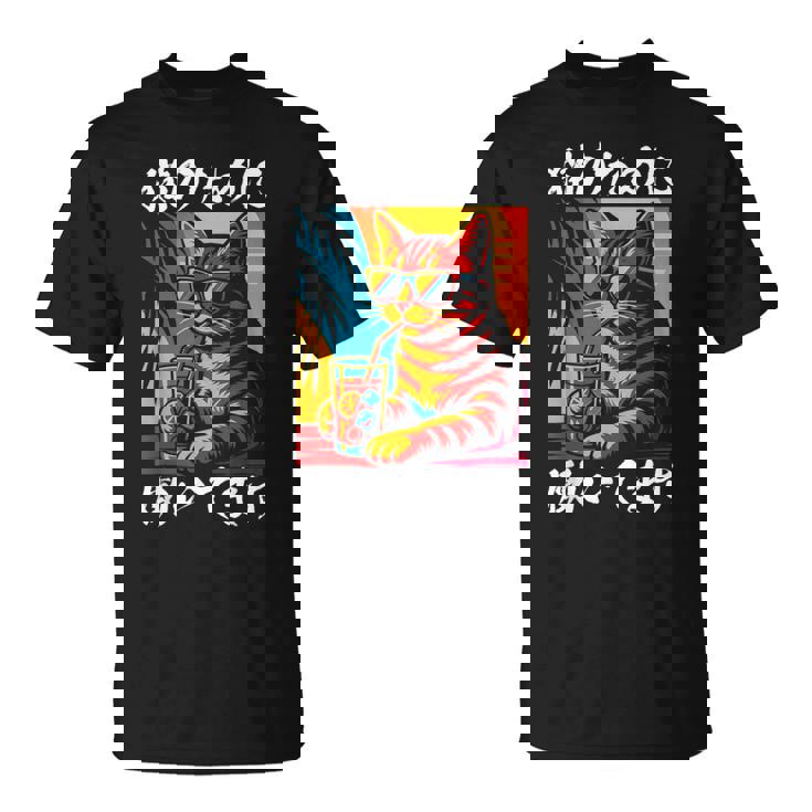 猫のために働いています レトロビーチスタイル猫 面白い Tシャツ