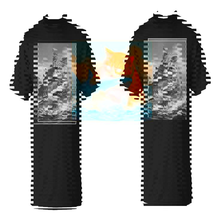 猫のサメ、面白い猫がサメを噛むサメ、サメと猫 Tシャツ