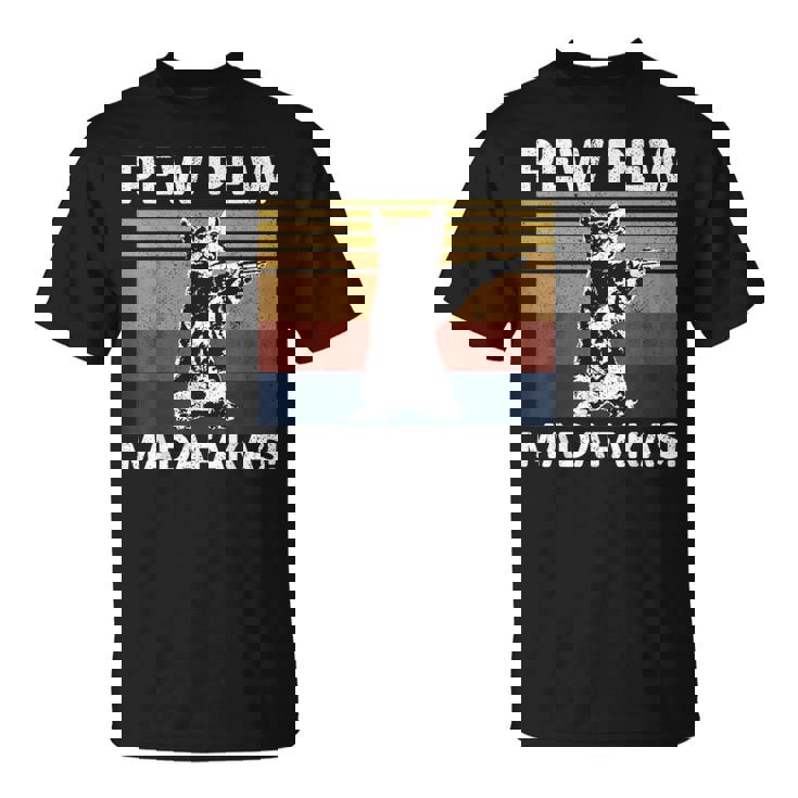 猫ビンテージpewpewpewマダファカス猫クレイジーピュー Tシャツ