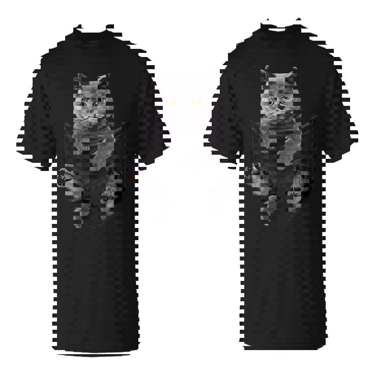 猫好き ブリティッシュショートヘア ポケット入り 面白い子猫 Tシャツ