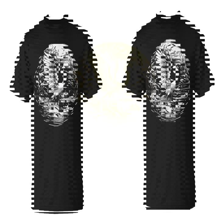 白鷺シーンのグラフィック アート デザイン Tシャツ