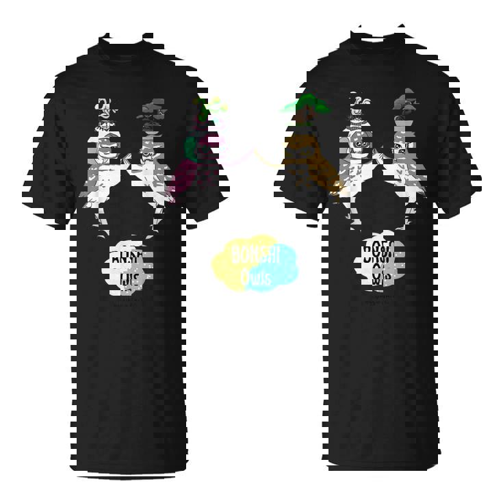 盆栽フクロウと宇宙盆栽フクロウ Tシャツ