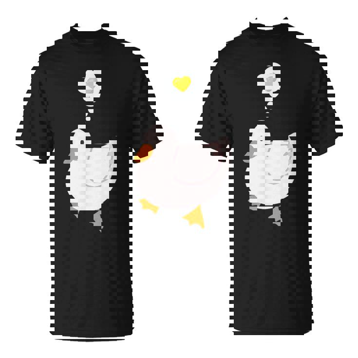 目玉焼きのハートがかわいいアヒル好きのデザイン。 Tシャツ