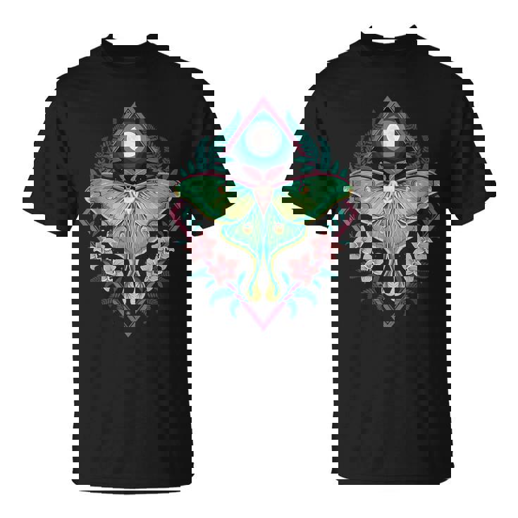 神秘的なルナモスムーンフローラルボーホーネイチャースピリットデザイン。 Tシャツ