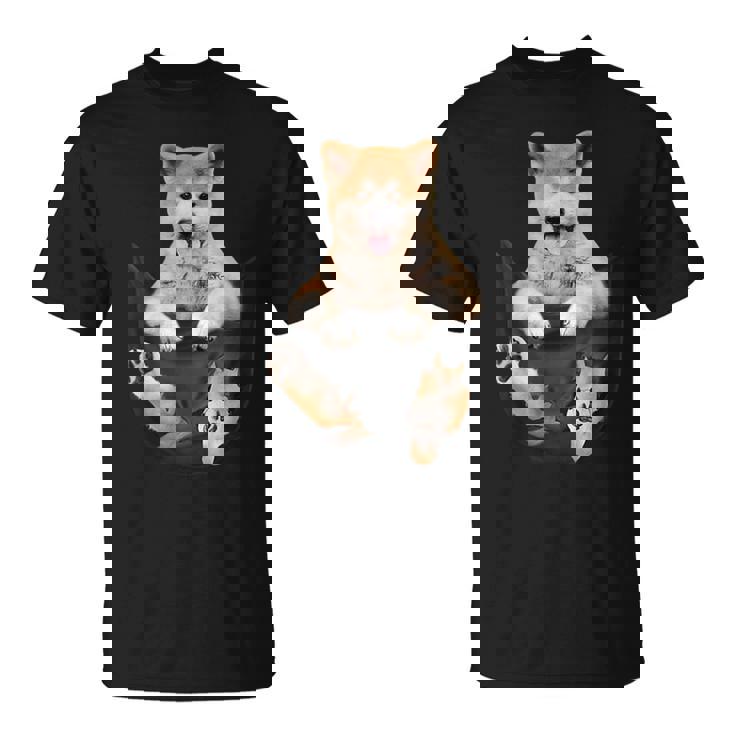 秋田愛好家のためのポケットの中の面白い秋田犬 Tシャツ