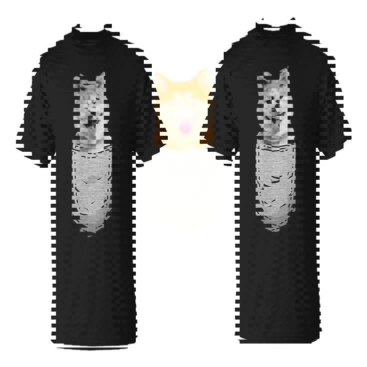 秋田犬健日本人胸ポケット犬オーナー Tシャツ