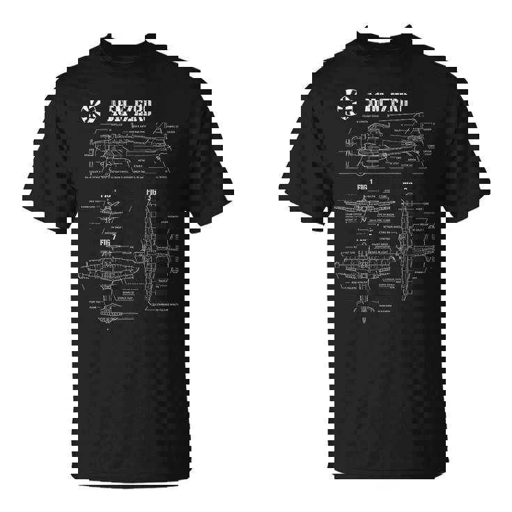 第二次世界大戦の日本軍航空機ゼロ戦の設計図 Tシャツ
