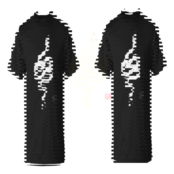 縁起の良い白蛇デザイン 幸運を願うお守り Tシャツ
