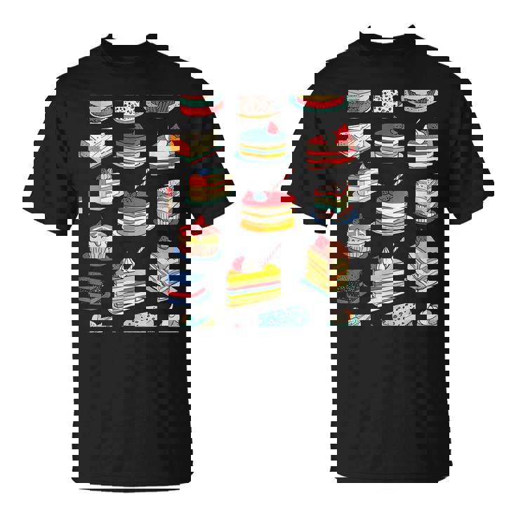 色鮮やかなケーキ柄 フーディー向け Tシャツ