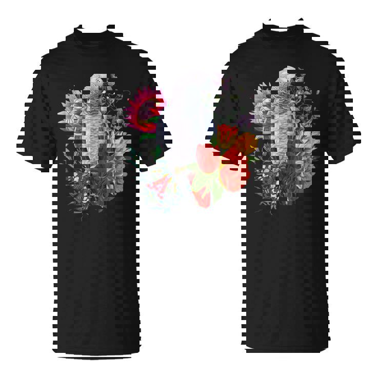 花と蝶とヨウム Tシャツ