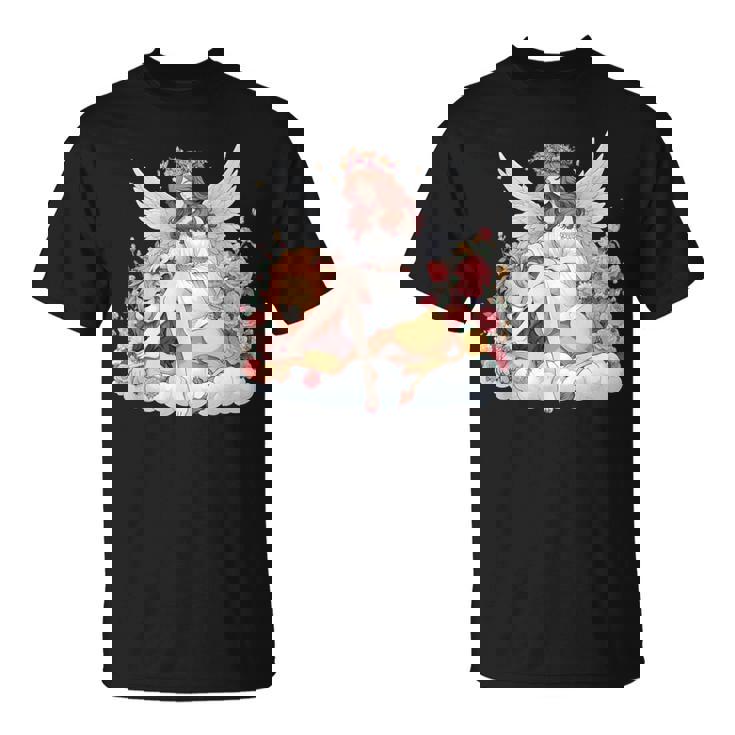 花に囲まれたライオンの天使 美しい天使 Tシャツ
