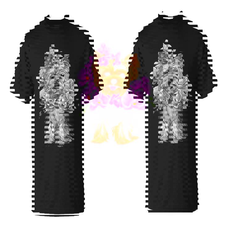 花を持つヨークシャー テリア Tシャツ