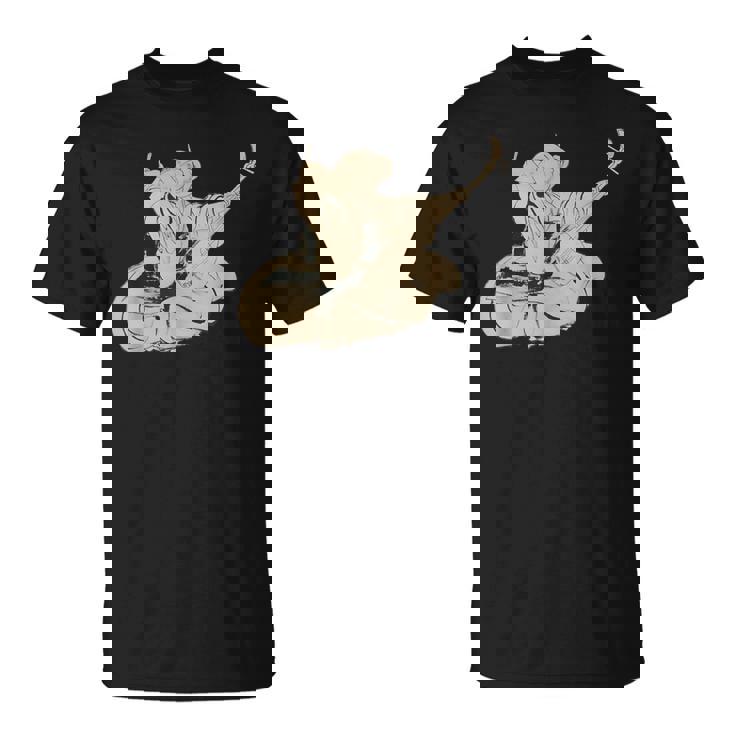 葛飾北斎作 三味線と座る女 Tシャツ