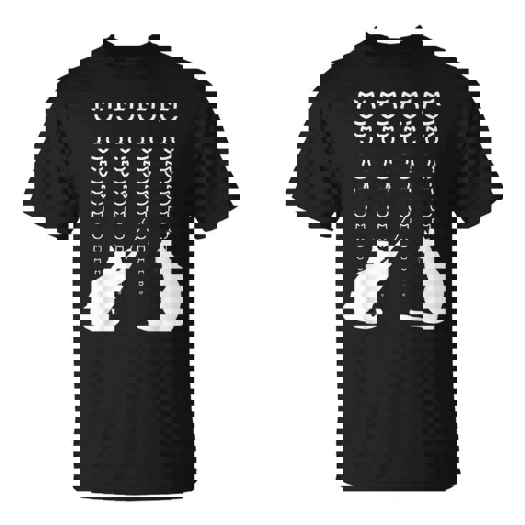 視力検査 猫の視力検査 おもしろ ネコ ねこ動物 シルエット モノトーン 白黒 黒猫 猫好き 猫の飼い主 Tシャツ