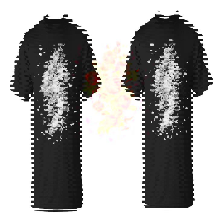 言葉、愛、幸福、平和のピンクのバラの花束 Tシャツ