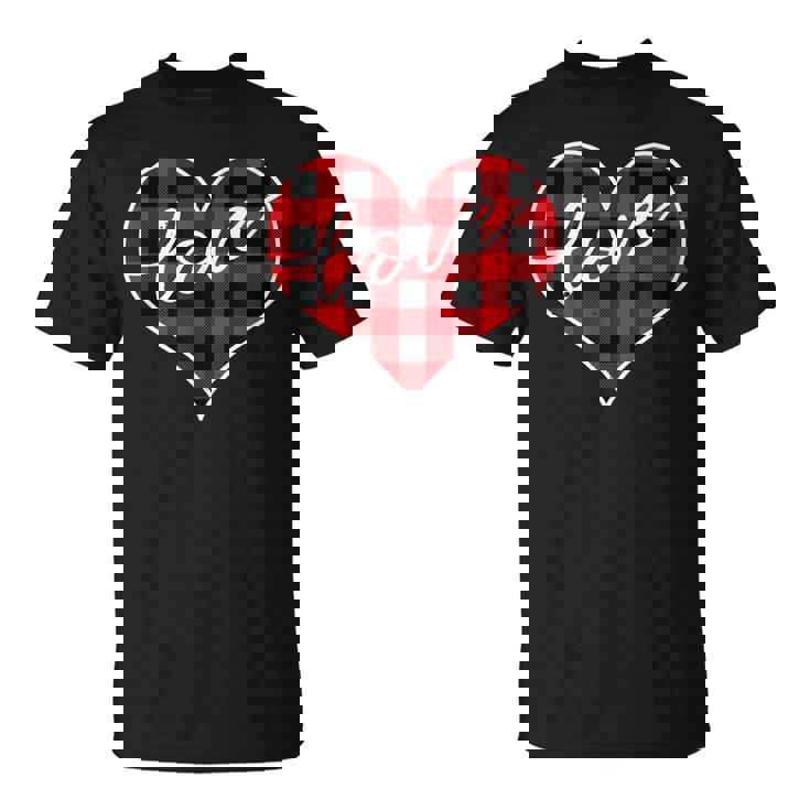 赤黒チェックハート「Love」 Tシャツ