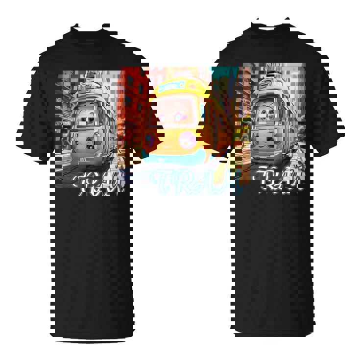 路面電車 Tram かわいい乗り物 おもちゃの乗り物 漫画風電車 鉄道ファン 鉄道旅行 鉄道模型ファン 鉄道風景 Tシャツ