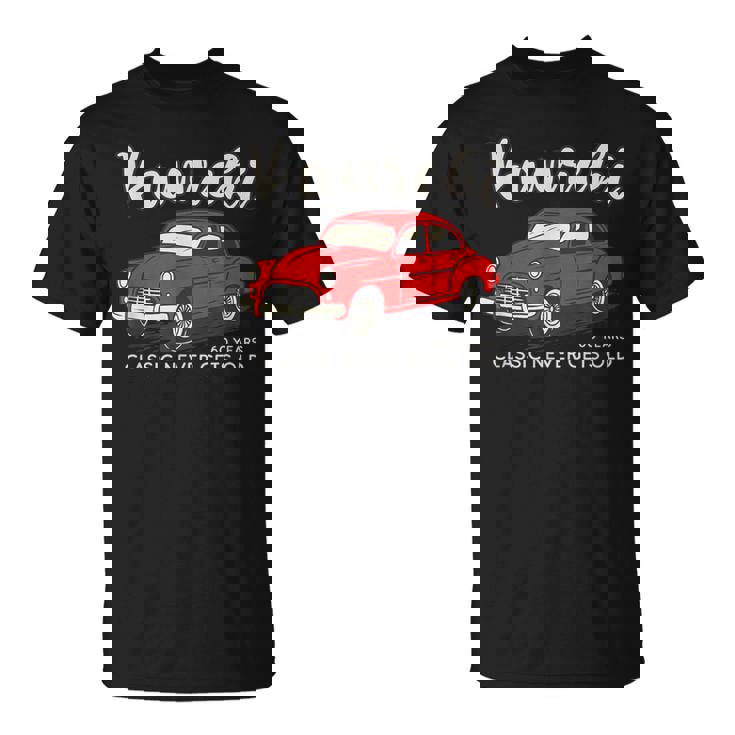 還暦祝い 車好き 父 男性 レトロ クラシックカー60歳 Classic Never Gets Old Tシャツ