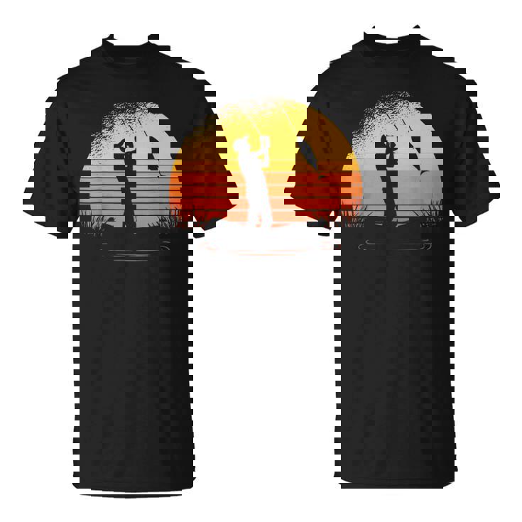 釣り人日没漁師釣り竿 Tシャツ