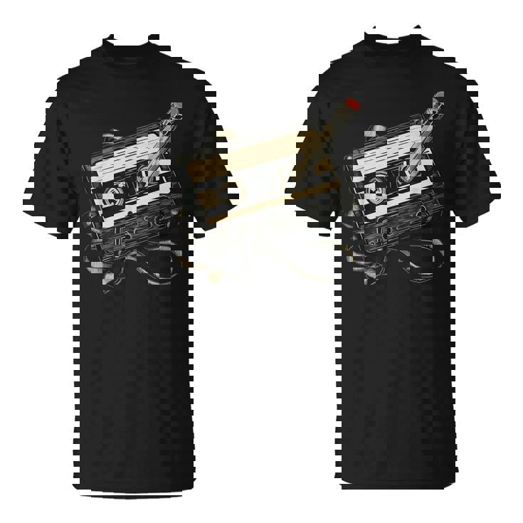 鉛筆巻き戻し付きレトロカセットテープ Tシャツ