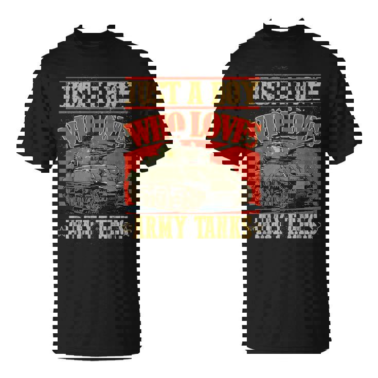 陸軍戦車が大好きな少年第二次世界大戦のシャーマン戦車 Tシャツ