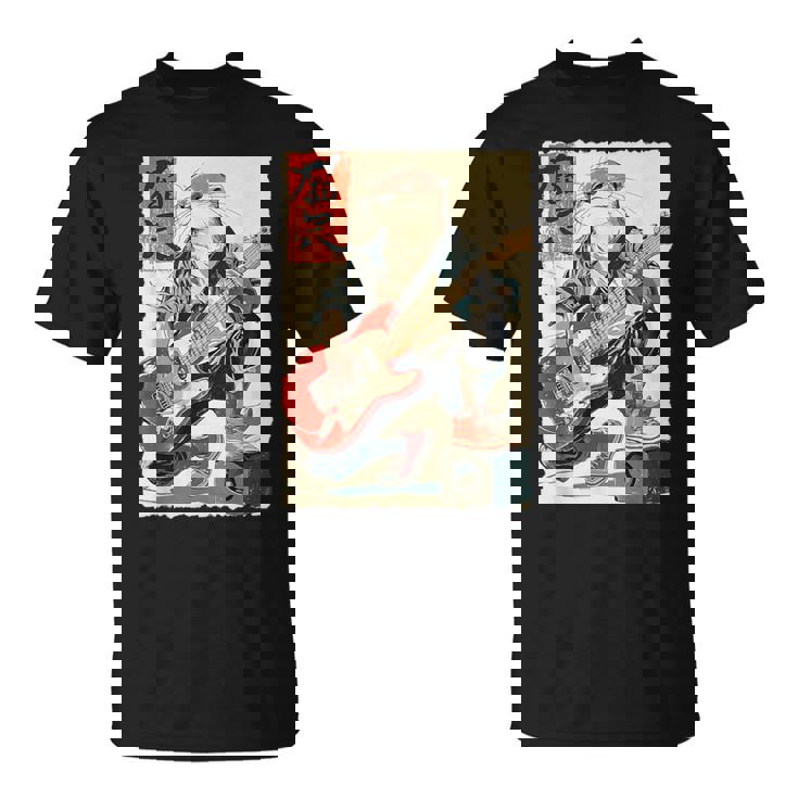 面白い 漫画 アニメ 日本美術 カワウソ ギターを弾く ロック Tシャツ