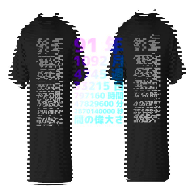 面白い91歳の誕生日の古いメーター 面白い91歳のギフト 女性 男性 面白い電卓 91歳の誕生日のギフト Tシャツ