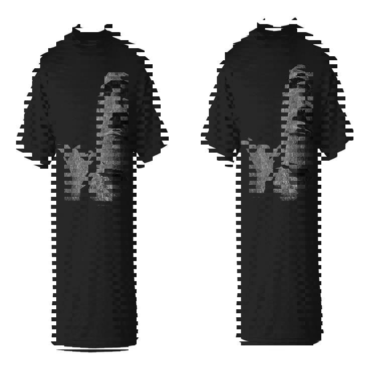 面白いイースター島のラパヌイのモアイ像 サーファーのシャカのサイン Tシャツ