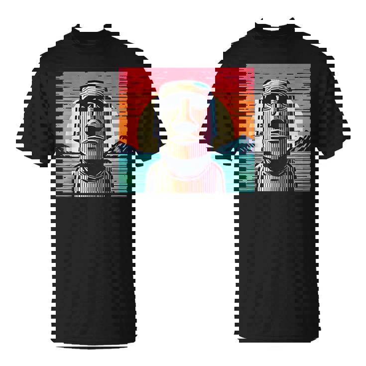 面白いイースター島像 レトロなモアイヘッドラパヌイv3 Tシャツ