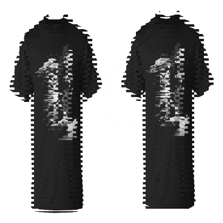 面白いギター 猫 ギターを弾く Tシャツ