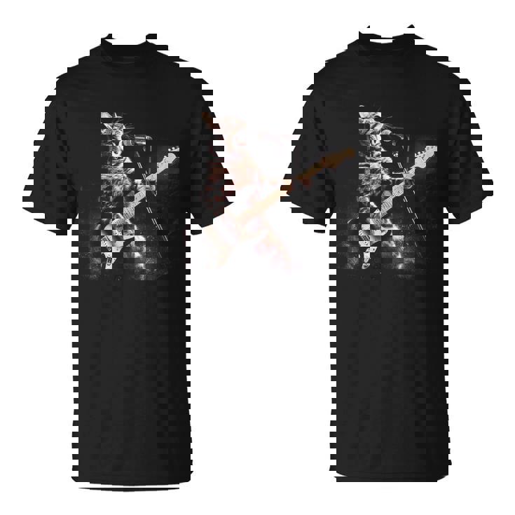 面白いギター猫 エレキギターで遊ぶ ロックスターキャット Tシャツ