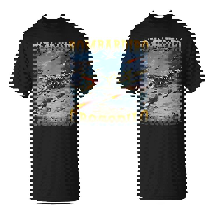 面白いクロコダイルミームボンバルディーロクロコダイルファニーブレインレッド Tシャツ