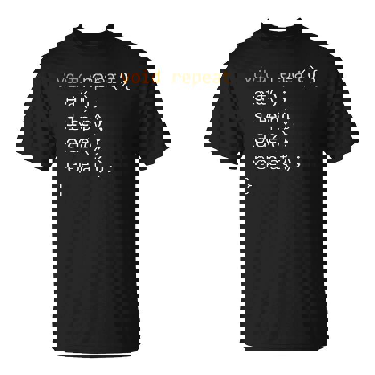 面白いコーディングシャツ Java 再帰 Eat Codeleep Repeat Tシャツ